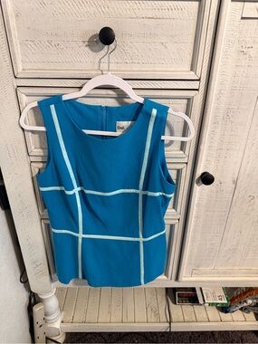 Danny & Nicole Teal Sleeveless Grid-Trim Top